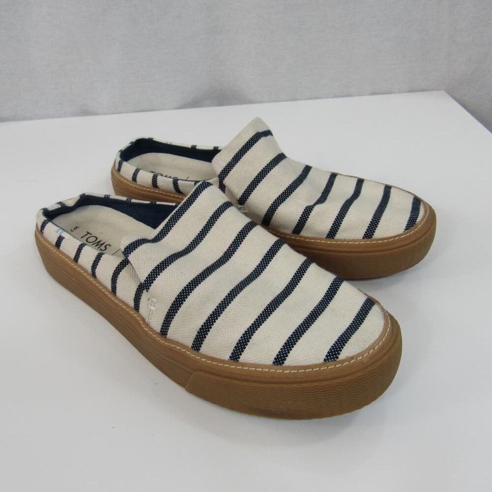 Toms Cream and Navy Striped Slip-On Mules